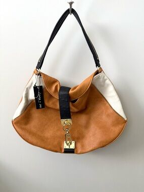 NEW Olivia + Joy Colorblock Hobo Shoulder Bag - Tan, Cream & Black